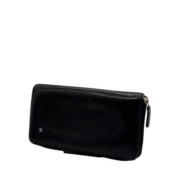 Chanel  Goatskin Camellia Embossed Zip Around Organizer Wallet Black*Beautiful - Picture 2 of 16